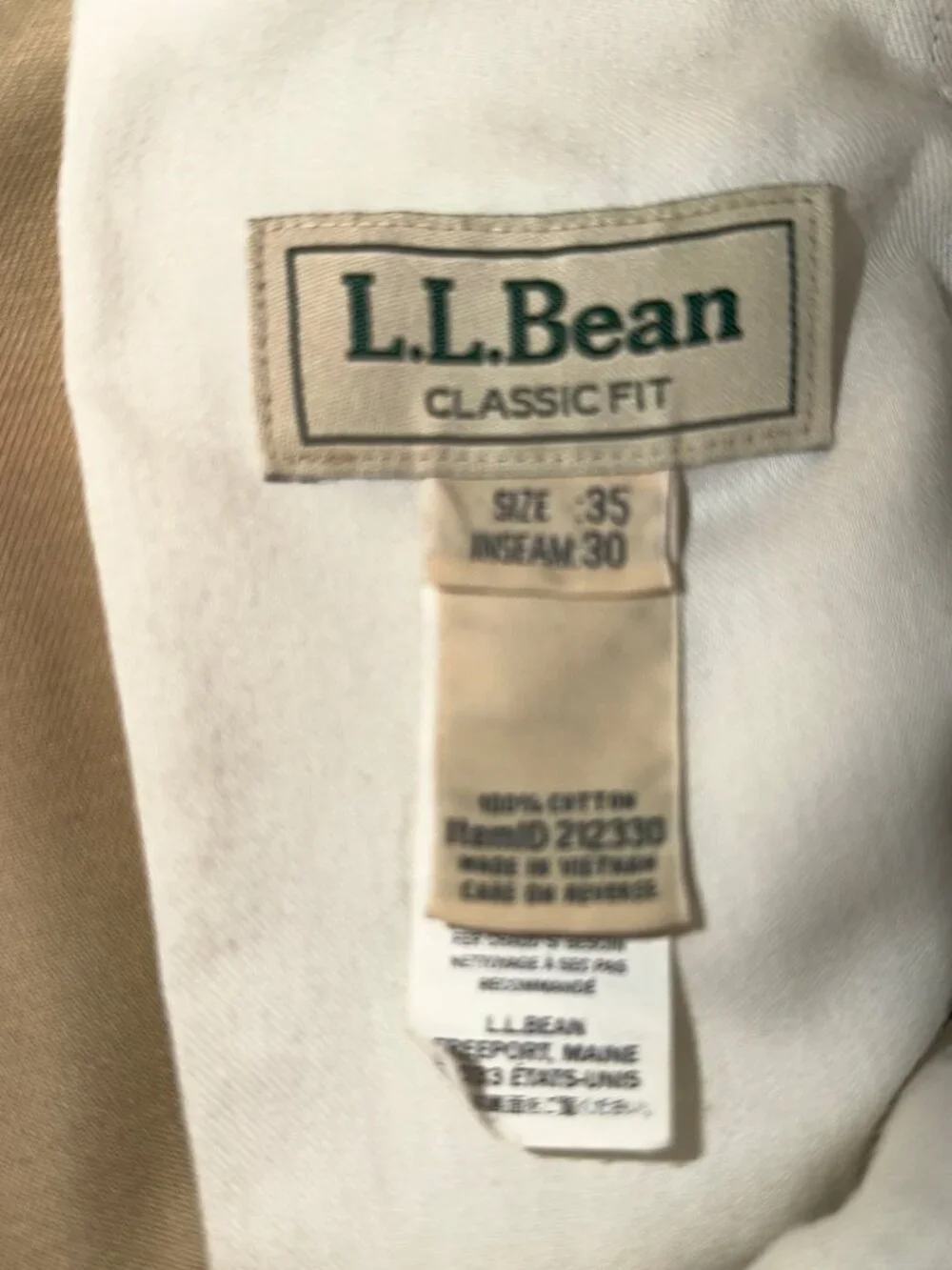 L.L. Bean Khaki Chino Pants 35